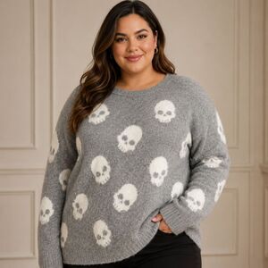 Cupcakes And Cashmere Crew Neck Skull Sweater Plus Size 3X